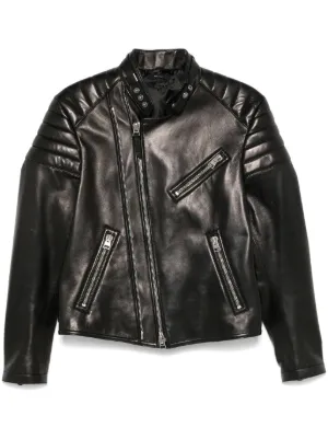 TOM FORD ブラックレザーライダースジャケット　サイズ48 TOM FORD (トムフォード) NAPPA GRAIN LEATHER ASYMMETRIC BIKER