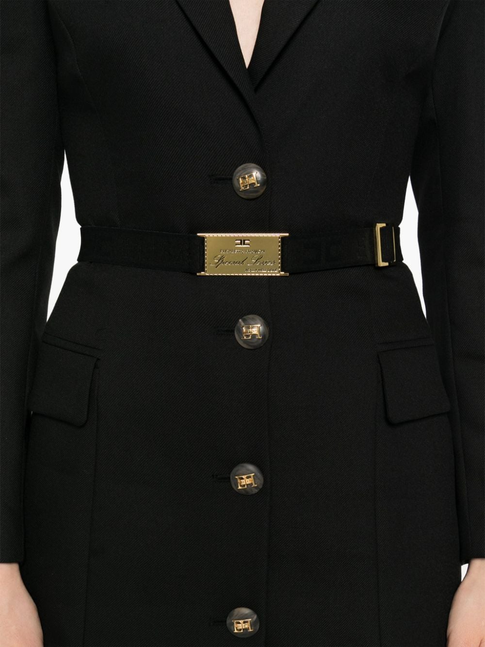 Shop Elisabetta Franchi Belted Coat Dress In Black