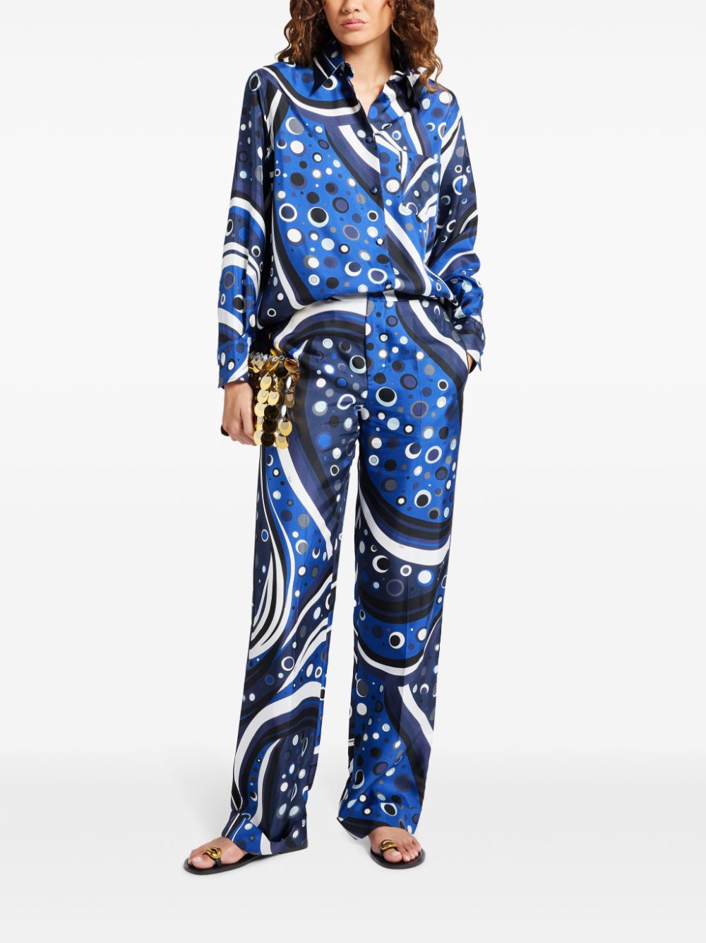 PUCCI Fontane-print silk trousers - Blauw