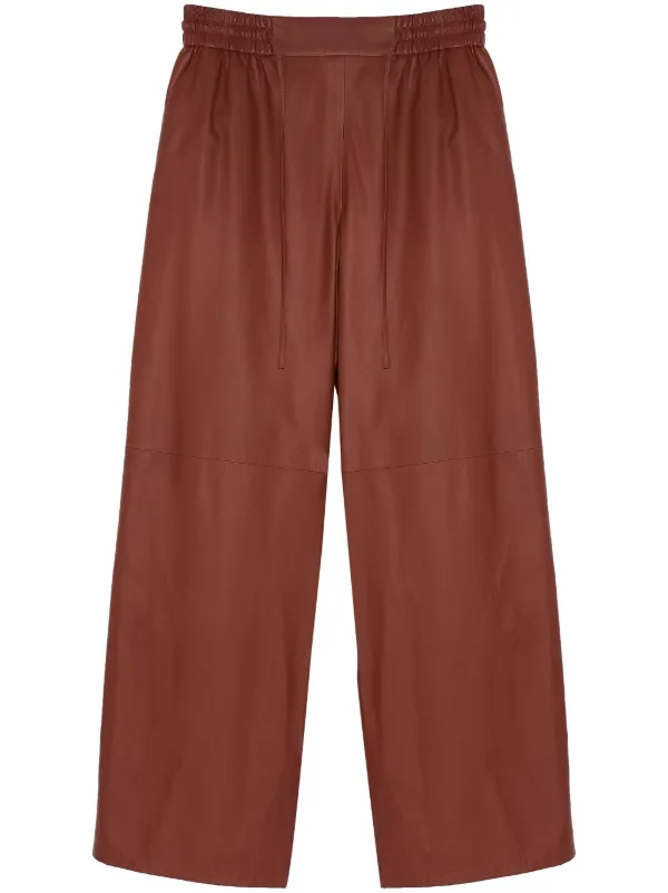 Yves Salomon Leather Wide-leg Trousers in Brown