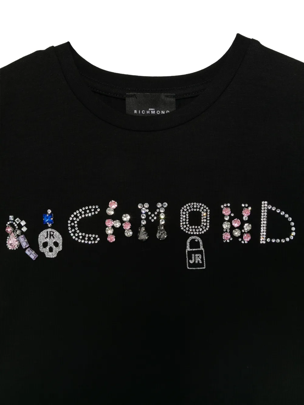 John Richmond Junior T-shirt met logo van stras Zwart