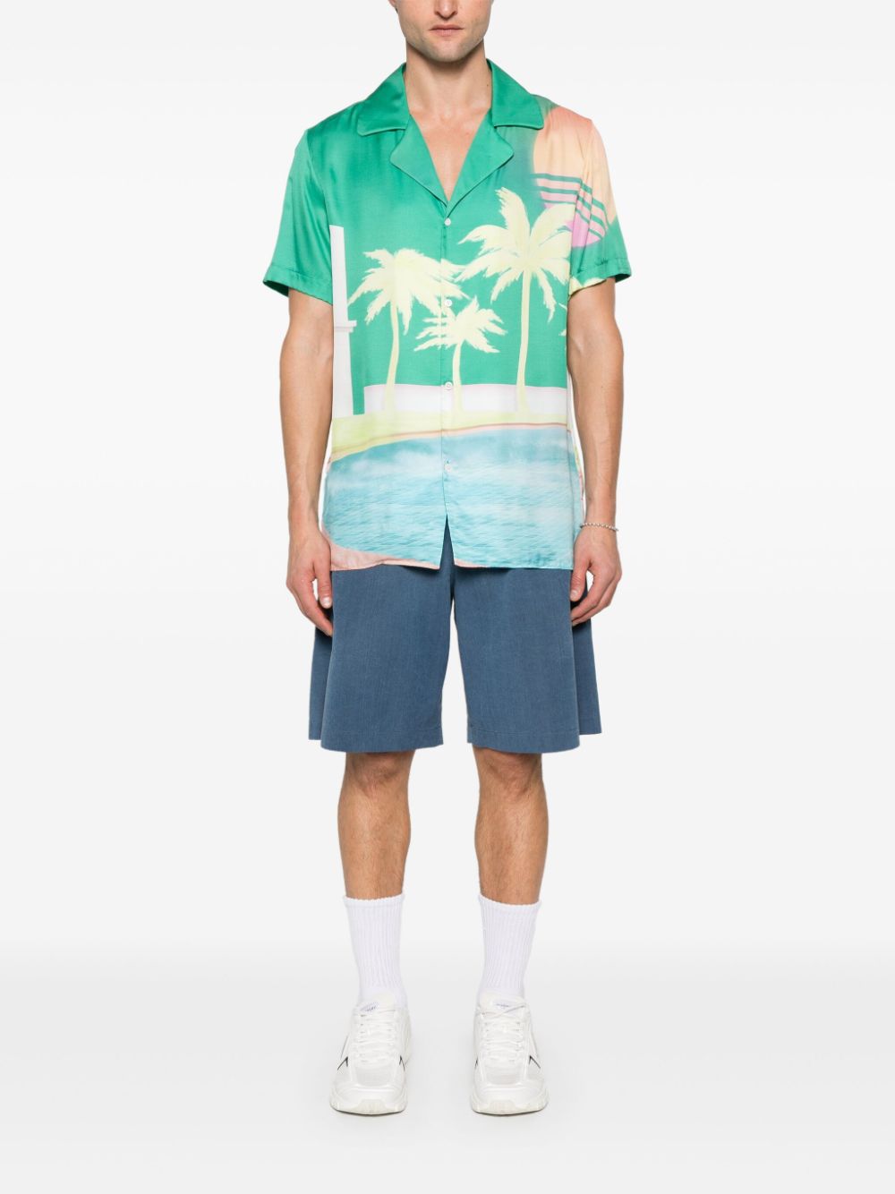 Balmain palm-tree-print twill shirt - Groen