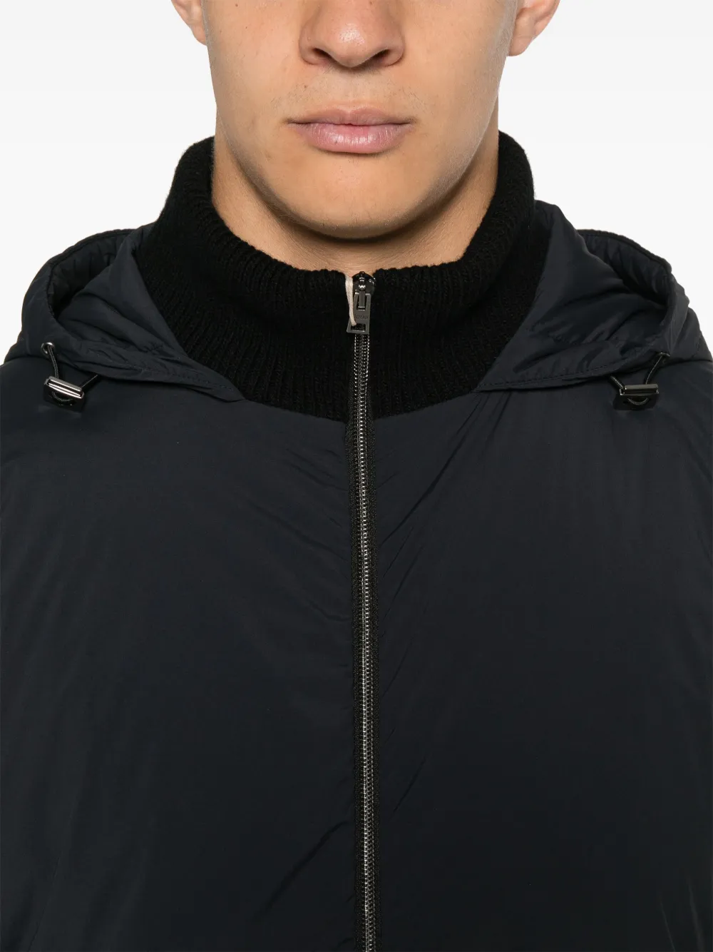 Herno Jack met capuchon en gebreide vlakken Blauw