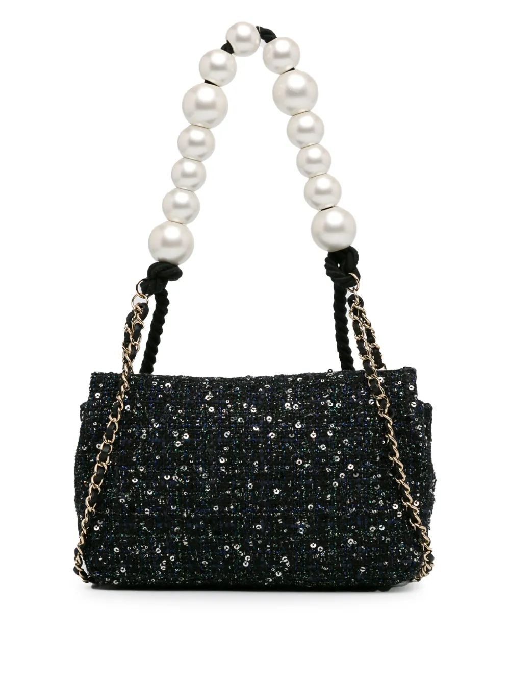 CHANEL Pre-Owned 2019 Tweed Pearl Rope Flap satchel - Blauw