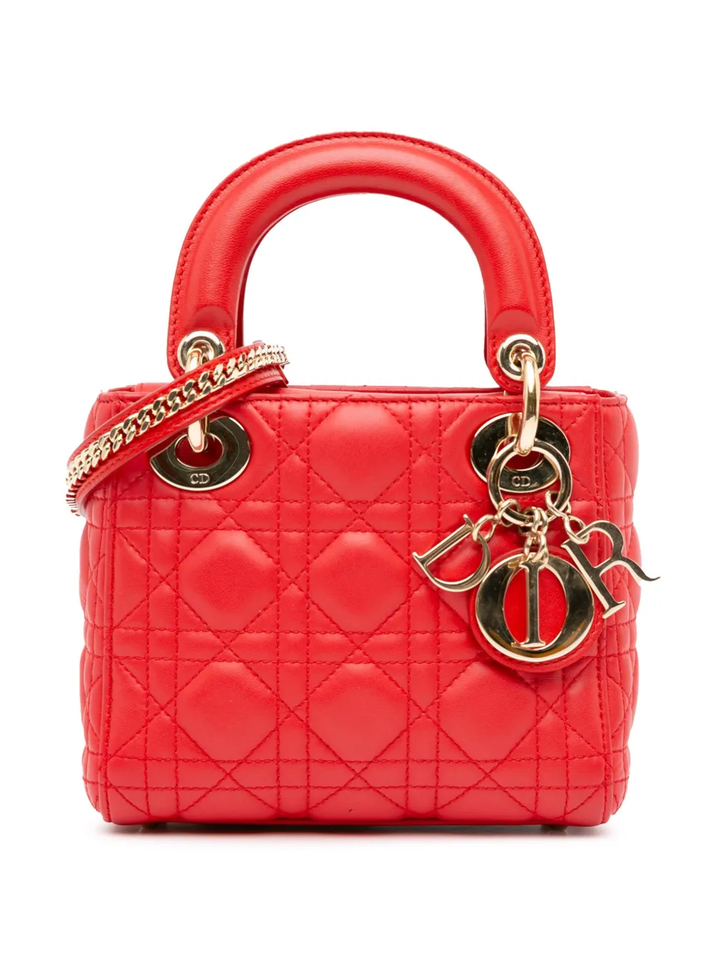 Christian Dior Pre Owned 2017 Mini Lambskin Cannage Lady Dior Satchel Red FARFETCH TR