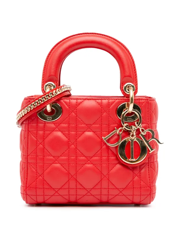 Christian Dior Pre Owned 2017 Mini Lambskin Cannage Lady Dior Satchel Red FARFETCH AZ