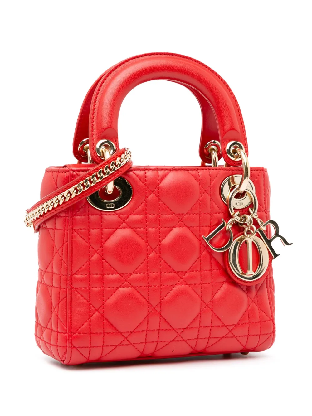 Christian Dior Pre Owned 2017 Mini Lambskin Cannage Lady Dior Satchel Red FARFETCH