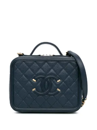 CHANEL Pre Owned 2018 Medium Caviar CC Filigree Vanity Case Satchel Blue FARFETCH GE