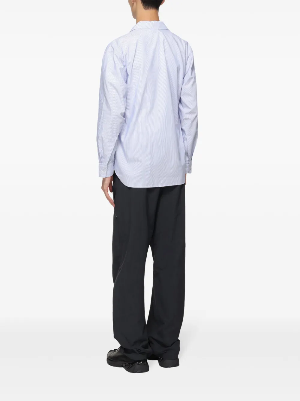 Post Archive Faction 6.0 Stripe Cotton Zip Front Shirt Right In Blue