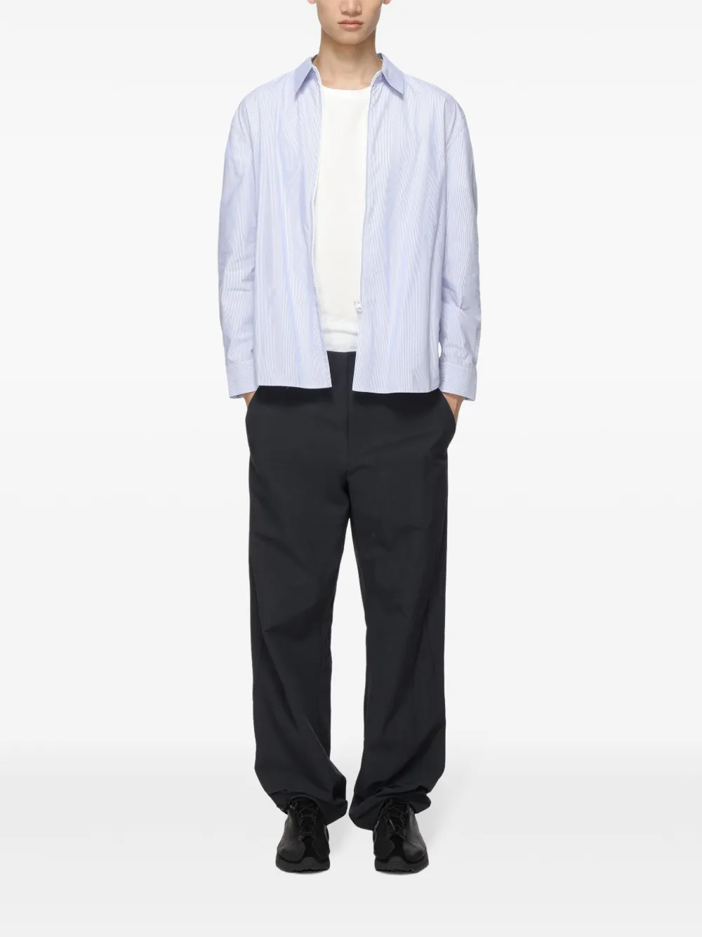 Post Archive Faction 6.0 Stripe Cotton Zip Front Shirt Right In Blue