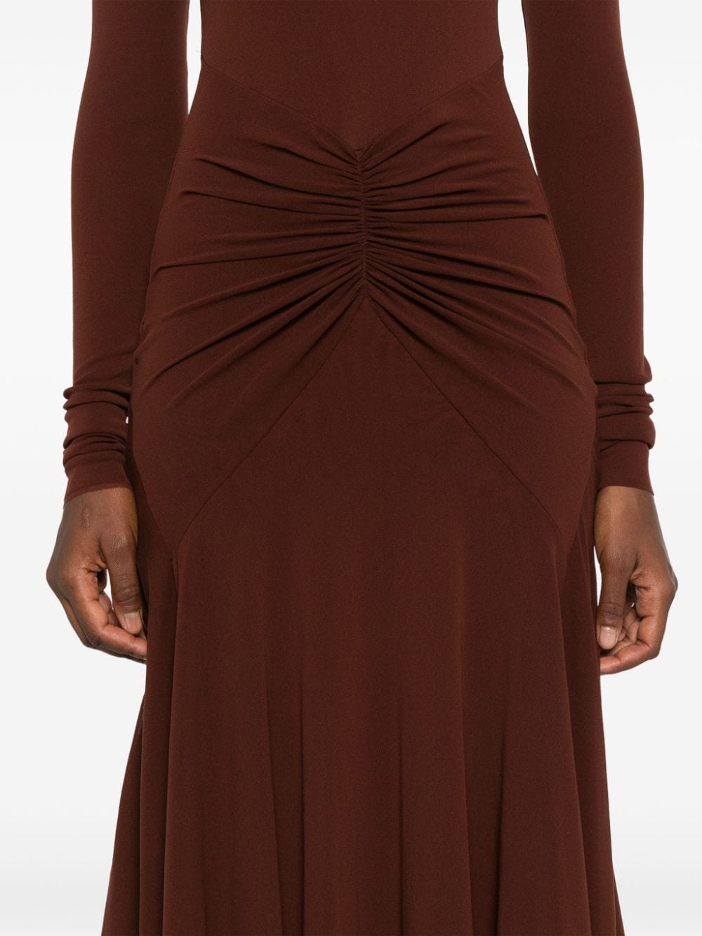 Shop Philosophy Di Lorenzo Serafini Ruched-detail Long-sleeved Dress In Brown