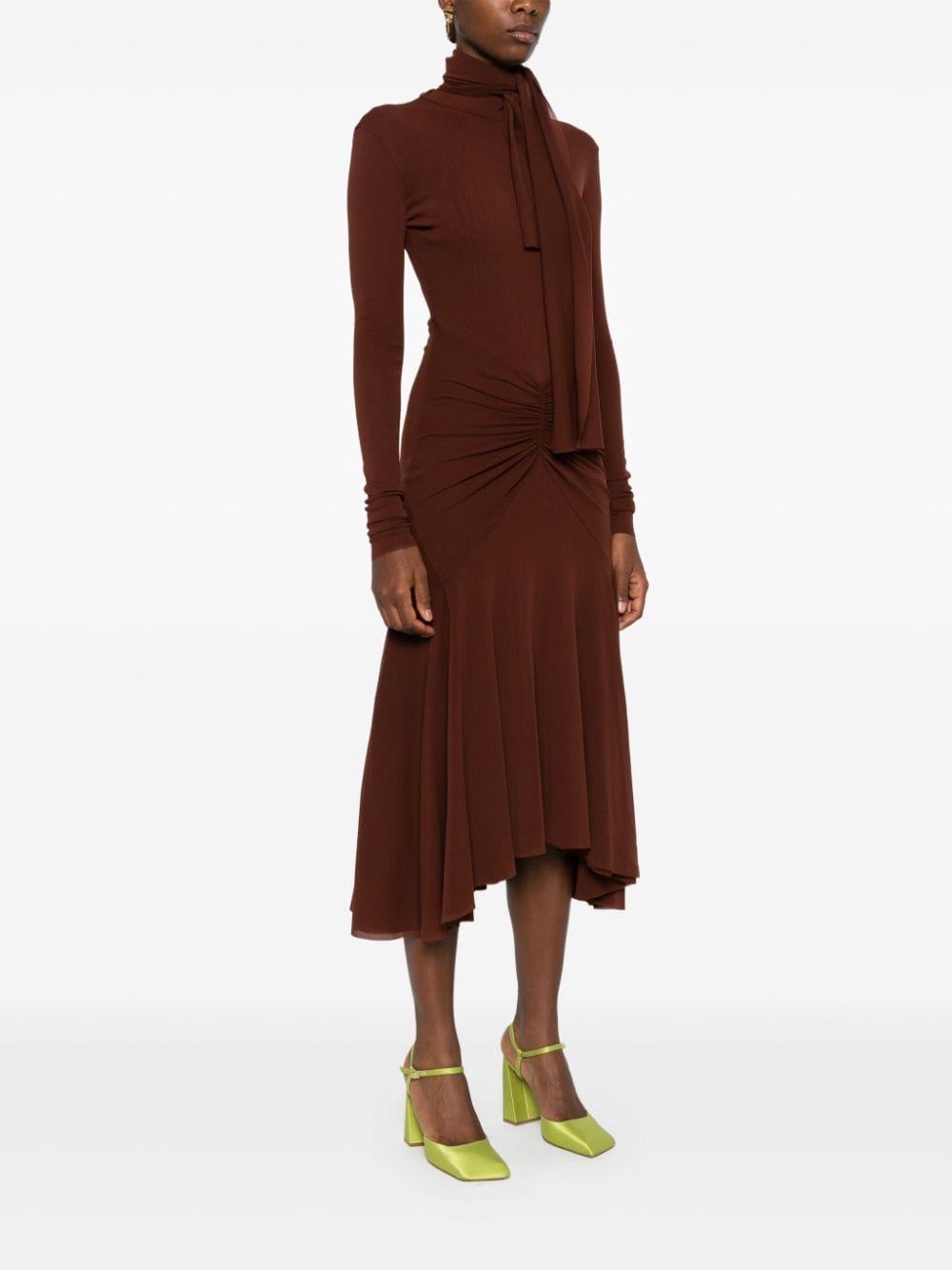 Shop Philosophy Di Lorenzo Serafini Ruched-detail Long-sleeved Dress In Brown