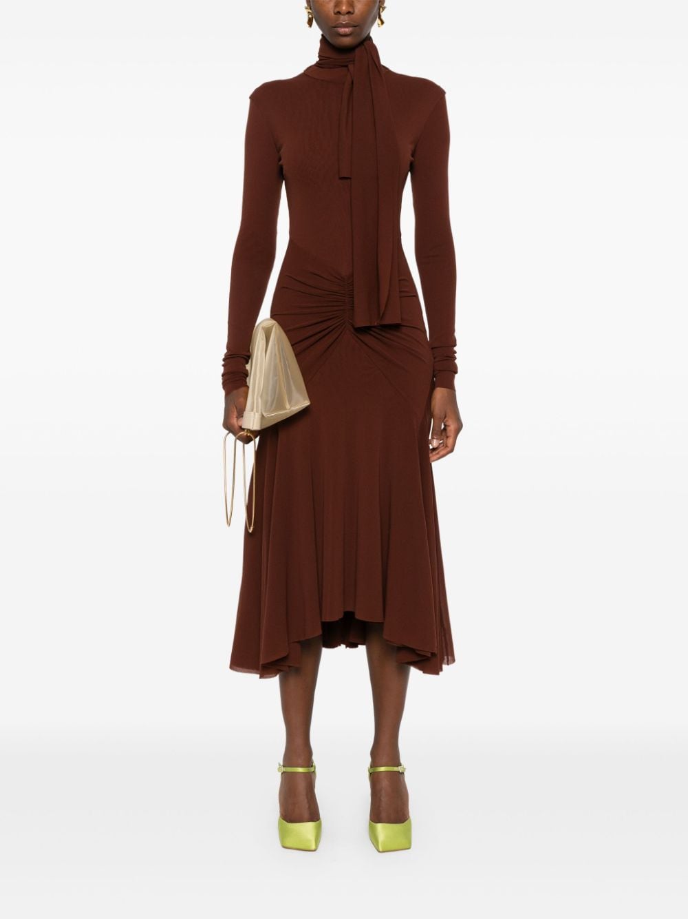 Shop Philosophy Di Lorenzo Serafini Ruched-detail Long-sleeved Dress In Brown