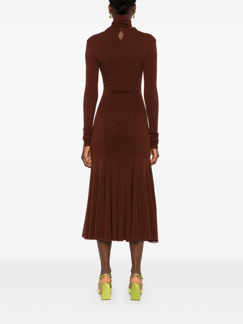 Shop Philosophy Di Lorenzo Serafini Ruched-detail Long-sleeved Dress In Brown