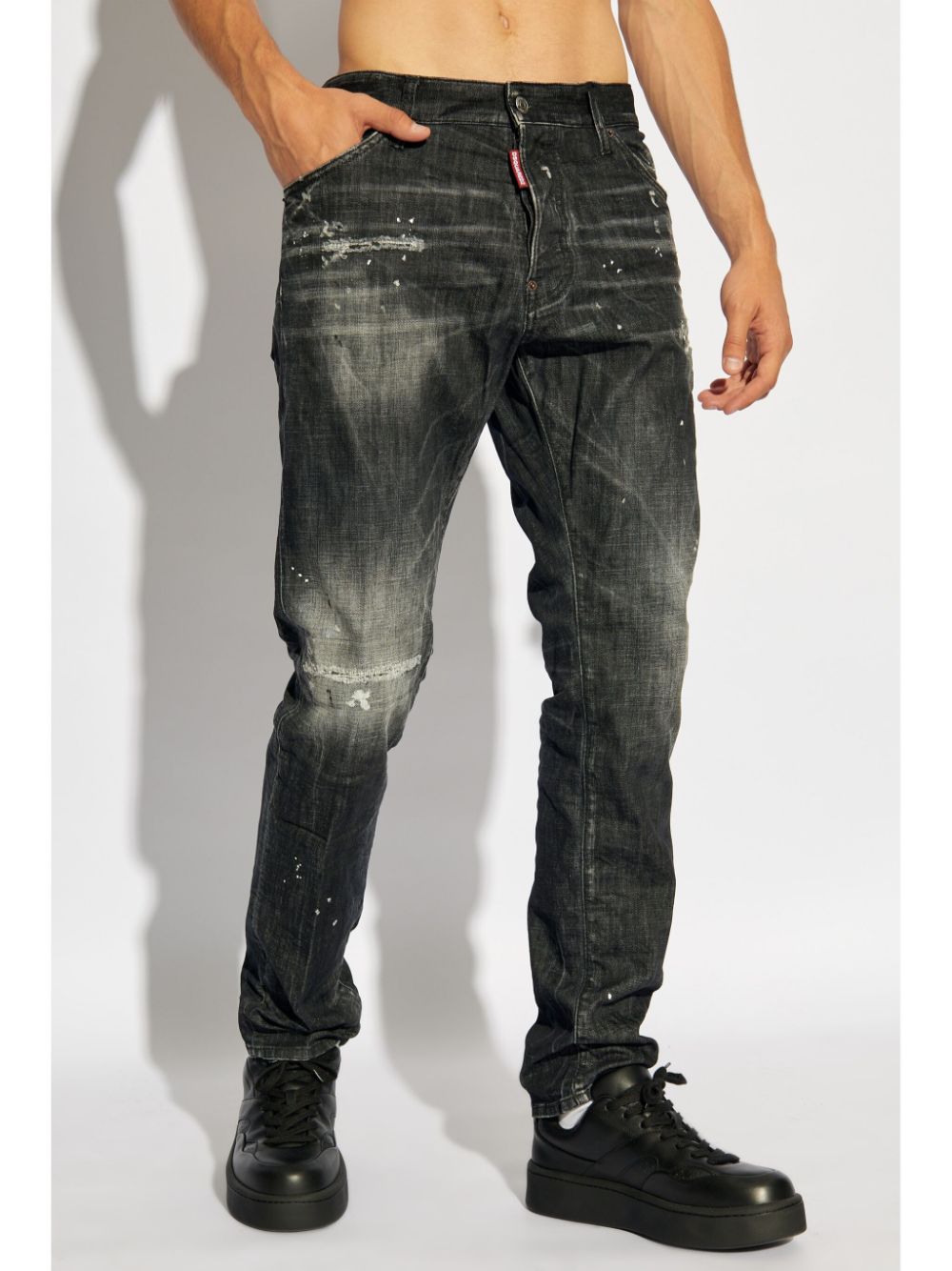 Shop Dsquared2 Distressed Jeans In Black