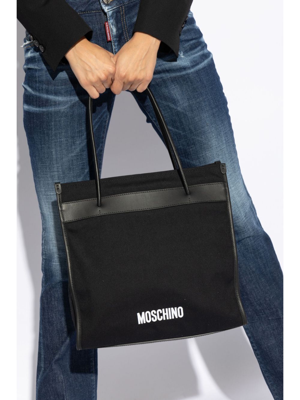 Moschino Shopper met tekst - Zwart