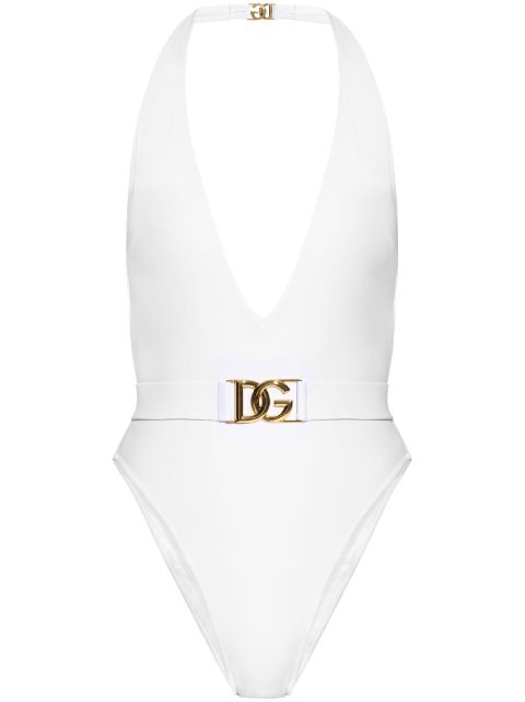 Dolce & Gabbana plunge-neck belted swimsuit Women