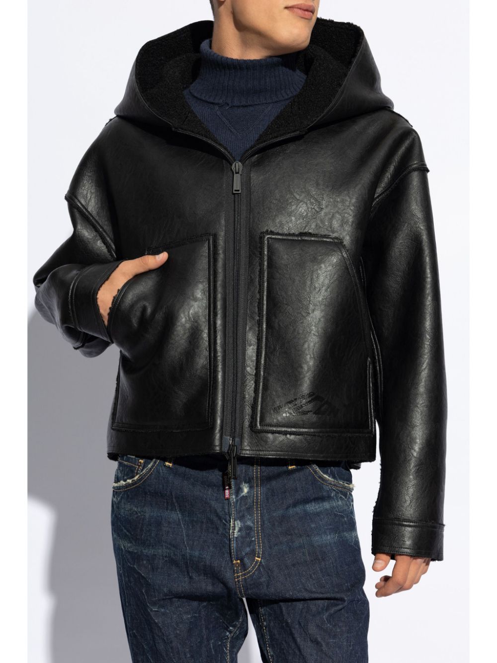 Shop Dsquared2 Hooded Faux-leather Jacket In Black