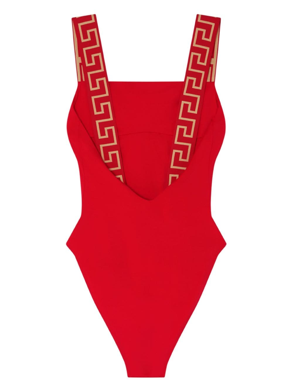 Shop Versace Greca Border One-piece Swimsuit In Red