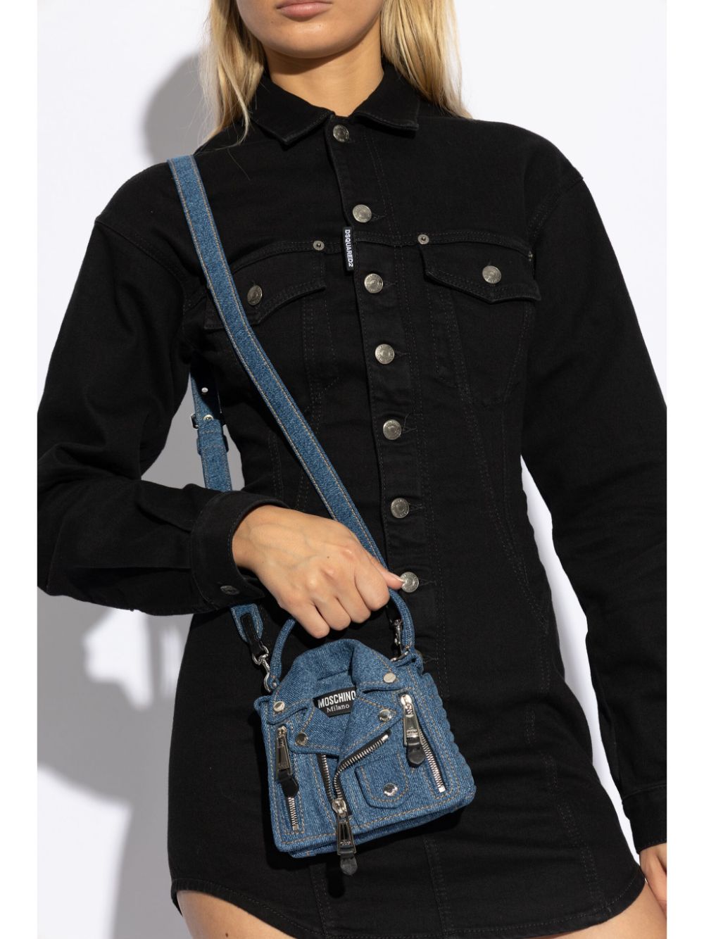 Shop Moschino Denim Shoulder Bag In Blue