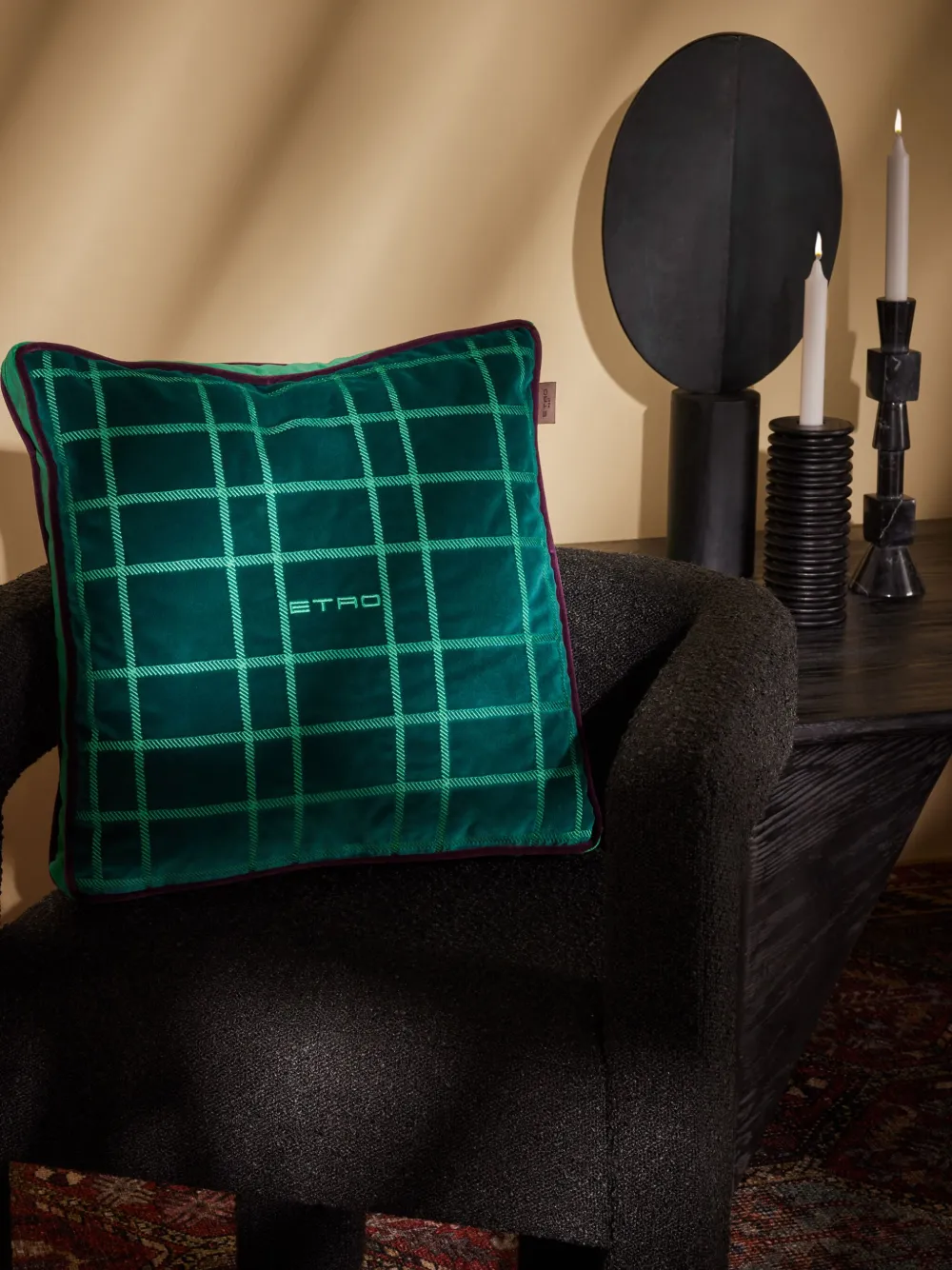 Etro Home Logo Plush-finish Cushion In Green