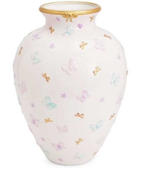 VILLARI florero de porcelana con mariposas estampadas