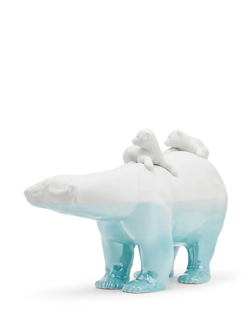 Lladrò Mummy Bear And Babies Sculpture In Weiss