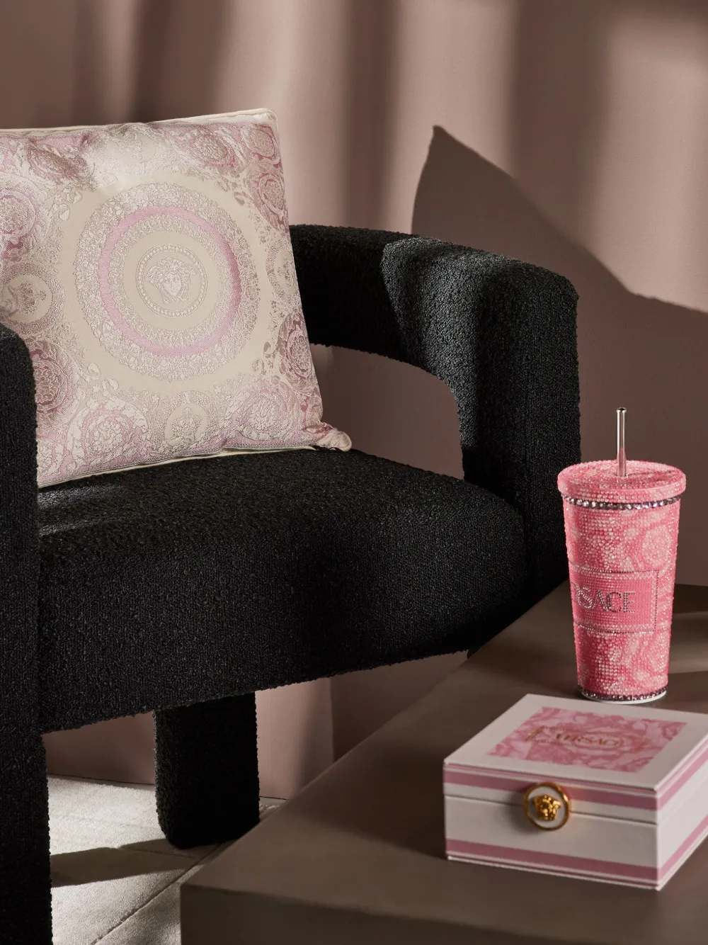 Versace Barocco Cushion In Pink