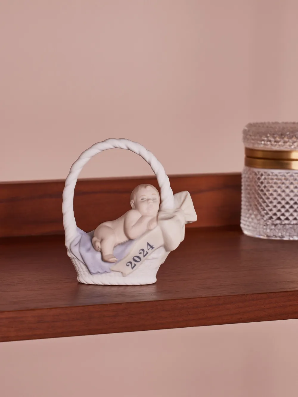 Lladrò Baby In A Basket Porcelain Sculpture In White