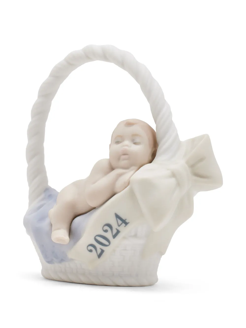 Lladrò Baby In A Basket Porcelain Sculpture In White