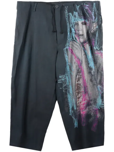 Yohji Yamamoto graphic-print pleated tapered trousers