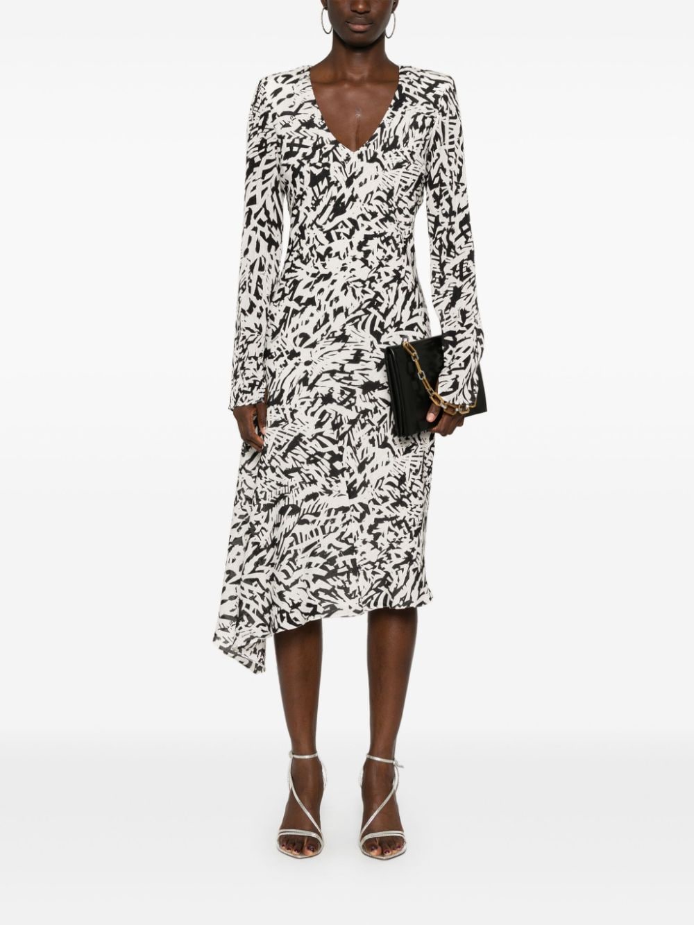 Shop Patrizia Pepe Abstract-print Midi Dress In White