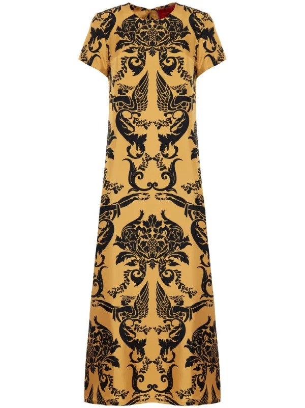 La DoubleJ Dresses Women - Swing Dress Cherubs Gold L 100% Silk