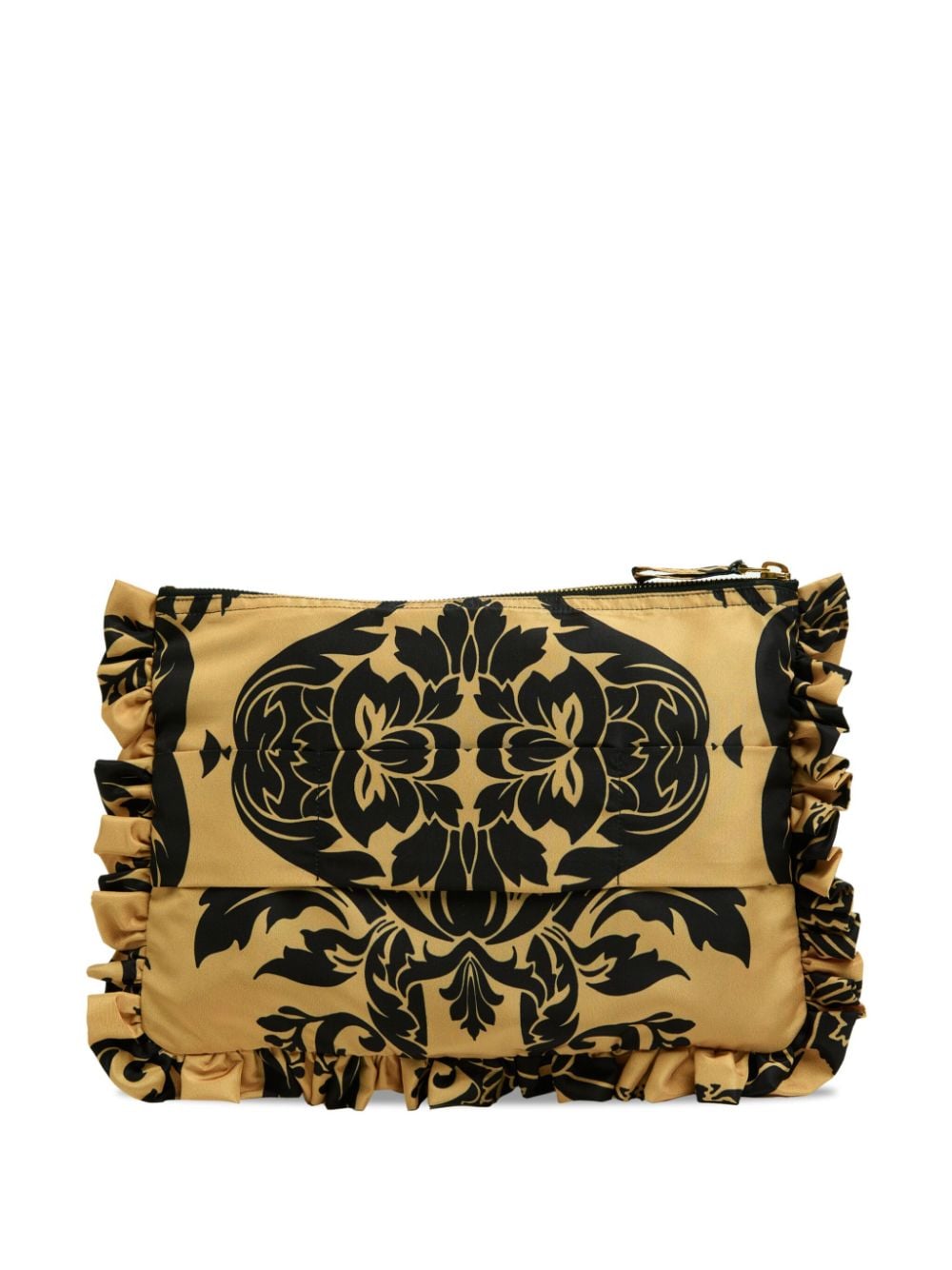 Shop La Doublej Cherubs-print Ruffle-trim Clutch Bag In Gold