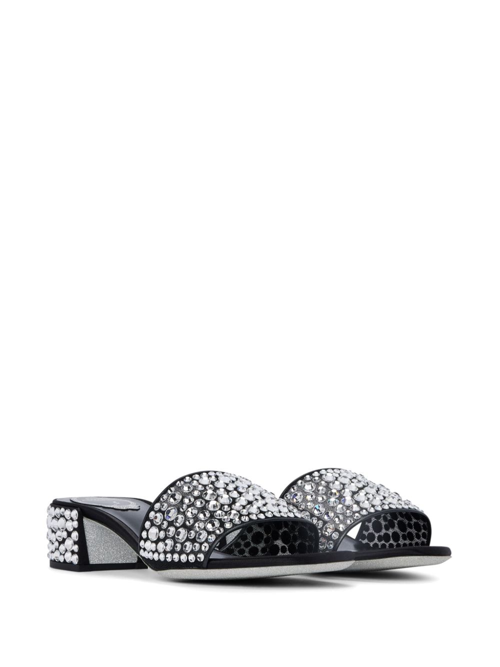 René Caovilla crystal-embellished leather mules - Zwart