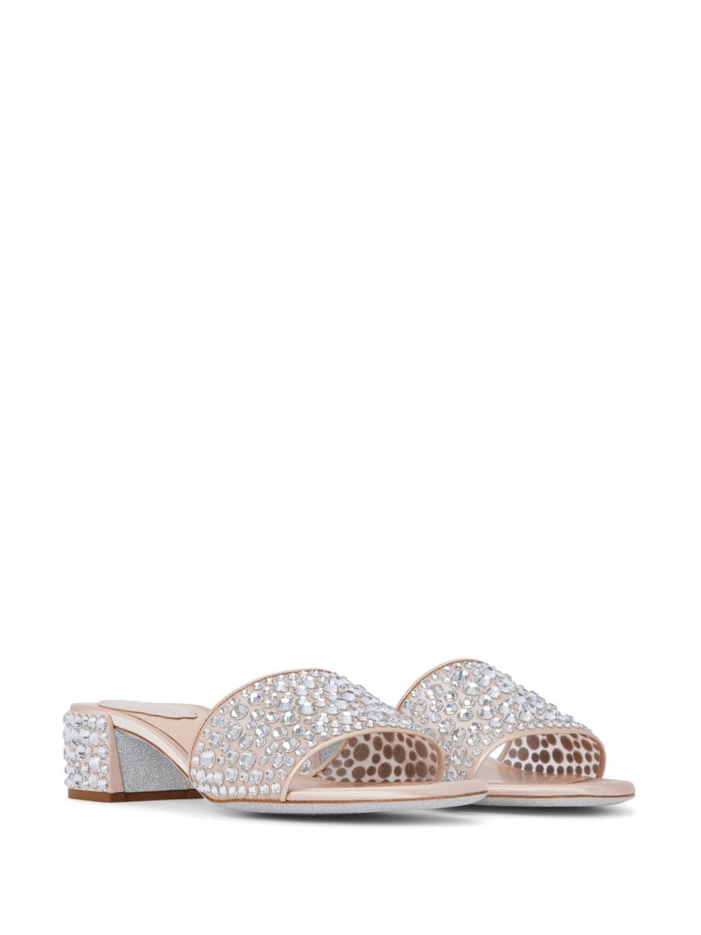 René Caovilla crystal-embellished leather mules - Beige