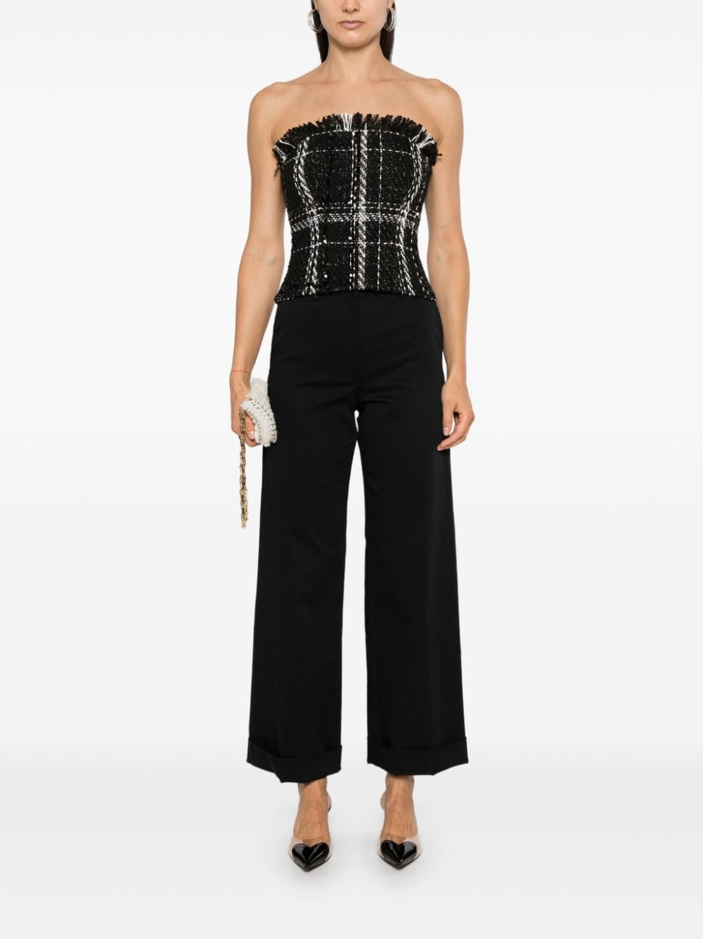 David Koma Tweed top met franje - Zwart