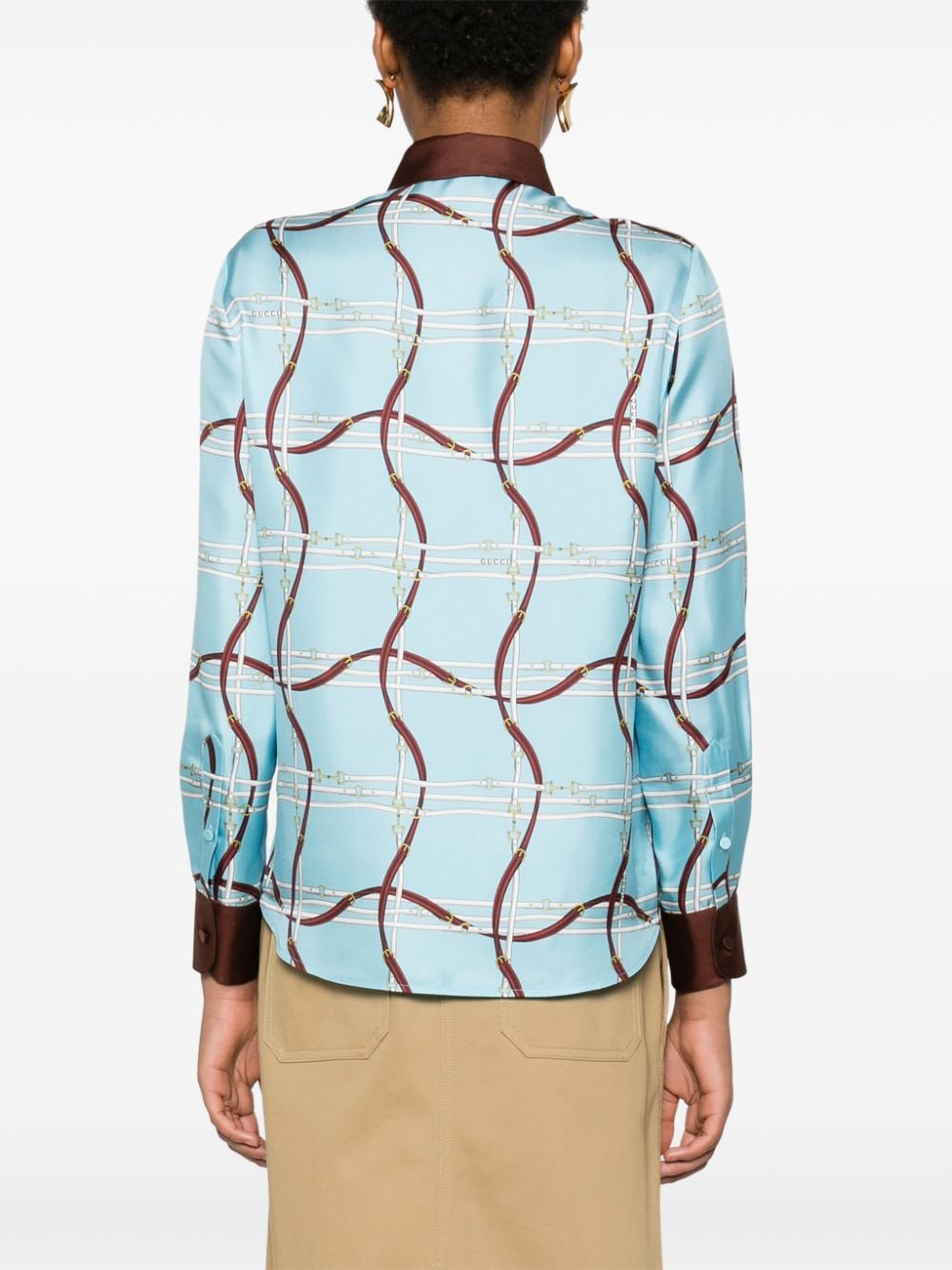 Shop Gucci Horsebit Silk Shirt In Blau