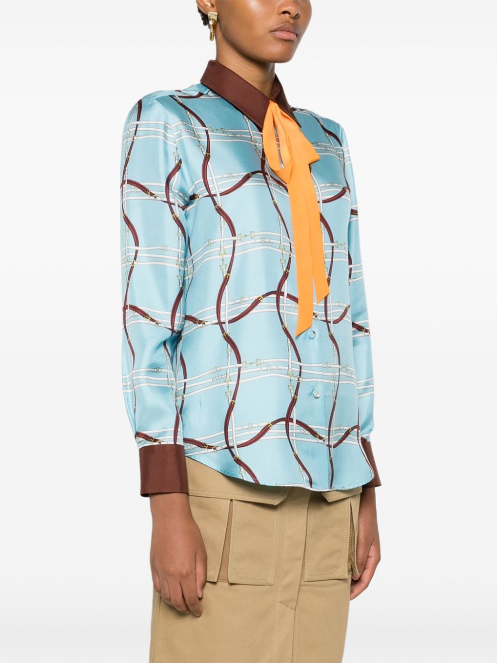 Shop Gucci Horsebit Silk Shirt In Blau