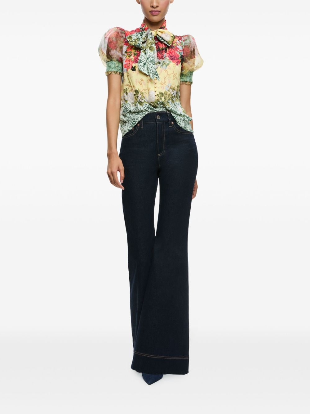 Shop Alice And Olivia Brentley Floral-print Blouse In Red