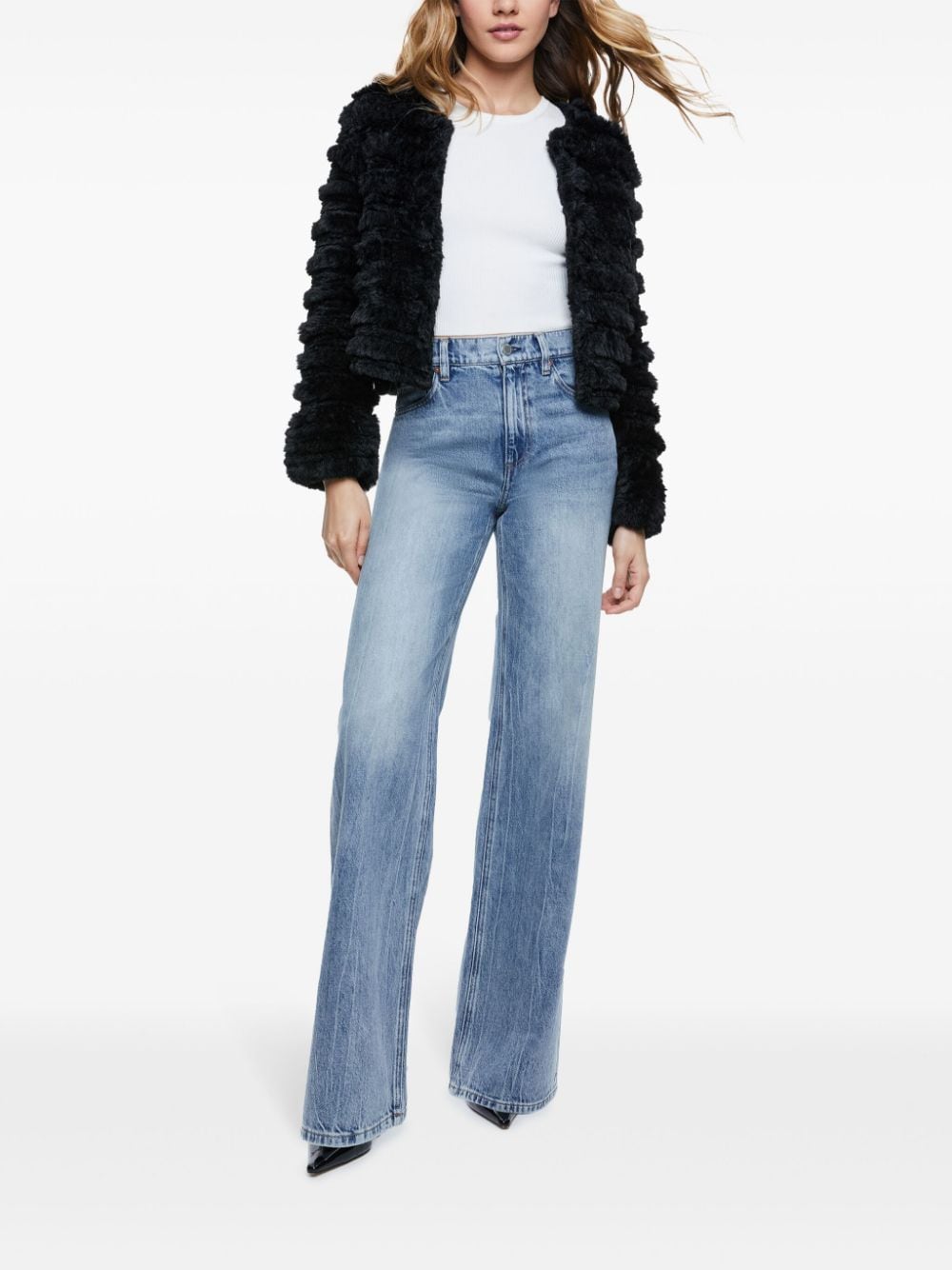 Shop Alice And Olivia Fawn Faux-fur Jacket In Black