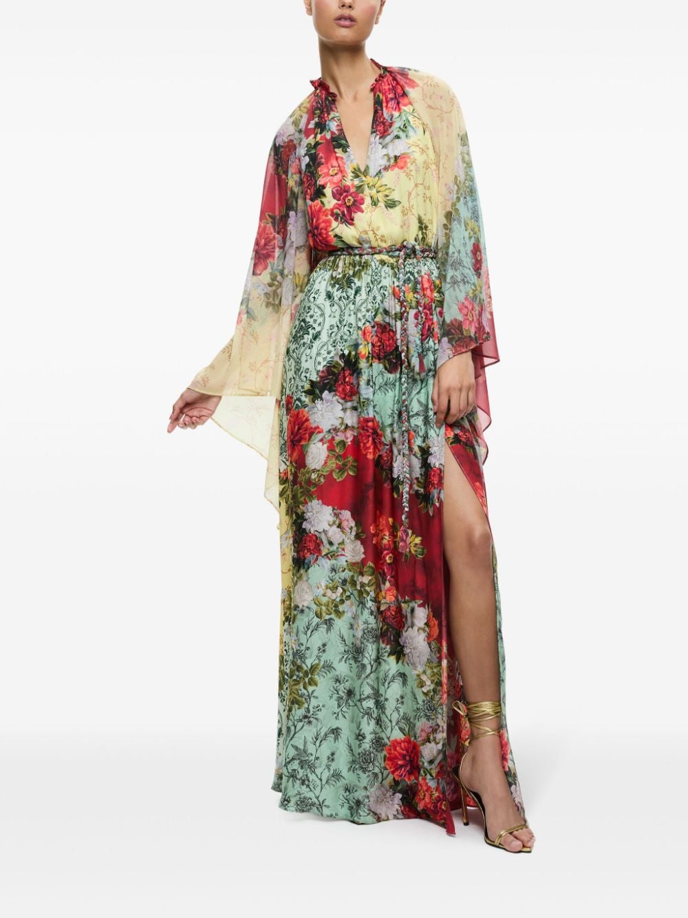 Shop Alice And Olivia Malinda Floral-print Maxi Dress In Rot