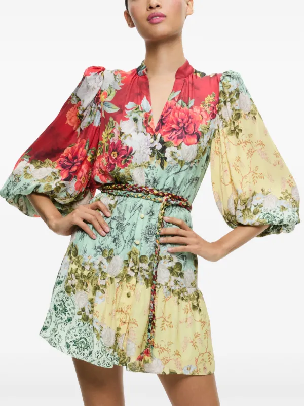 上品!【Alice+Olivia】ANTONETTE 花柄 ミニ丈 シャツワンピース Alice + Olivia Hamptons Floral Antonette Button-Front Mini