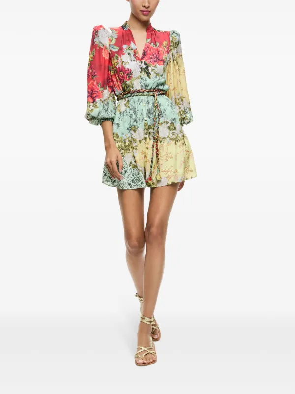 上品!【Alice+Olivia】ANTONETTE 花柄 ミニ丈 シャツワンピース Alice + Olivia Hamptons Floral Antonette Button-Front Mini