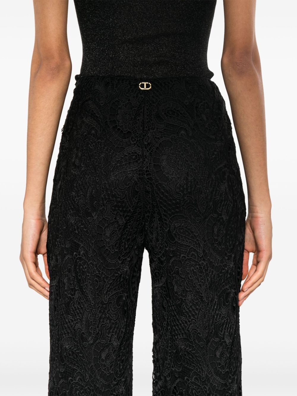 Shop Twinset Macramé Straight-leg Trousers In Black