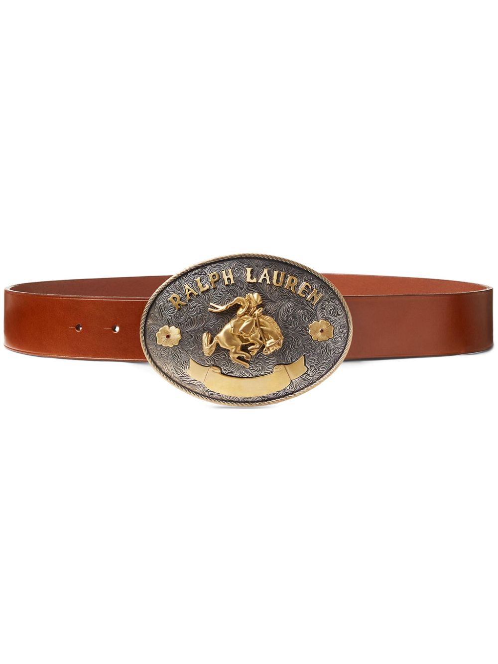 Rodeo-buckle leather belt