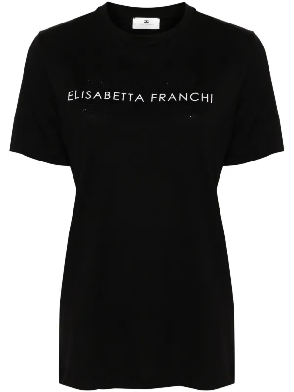 Elisabetta Franchi rhinestones logo Jersey T shirt Black FARFETCH TR