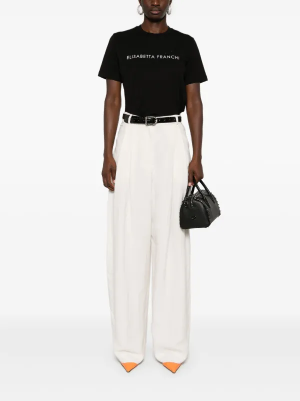 Elisabetta Franchi rhinestones-logo Jersey T-shirt | Black