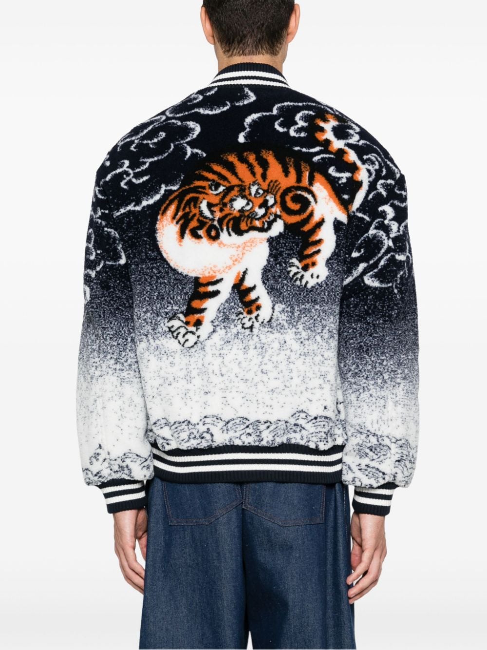 Shop Kenzo Jacquard Bomber Jacket In Blue