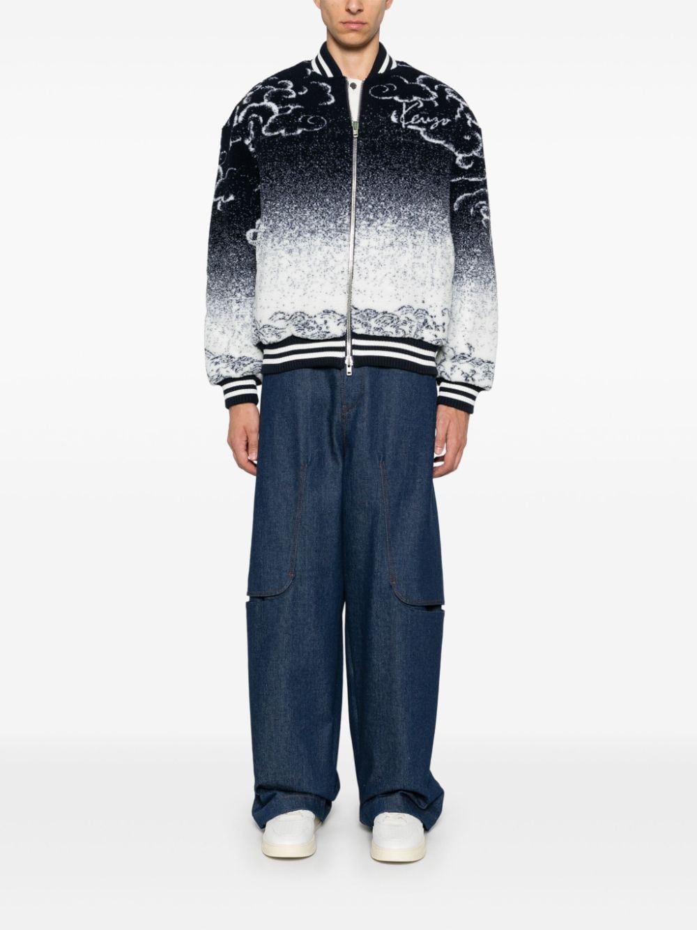 Shop Kenzo Jacquard Bomber Jacket In Blue